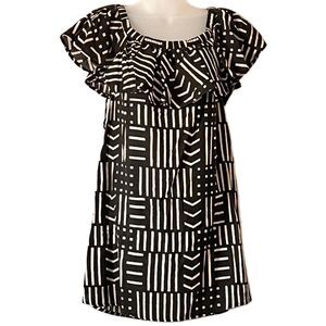 Madewell Ruffle Rio Dress Arrow Grid Print On or Off the Shoulder  XS Loose Fit